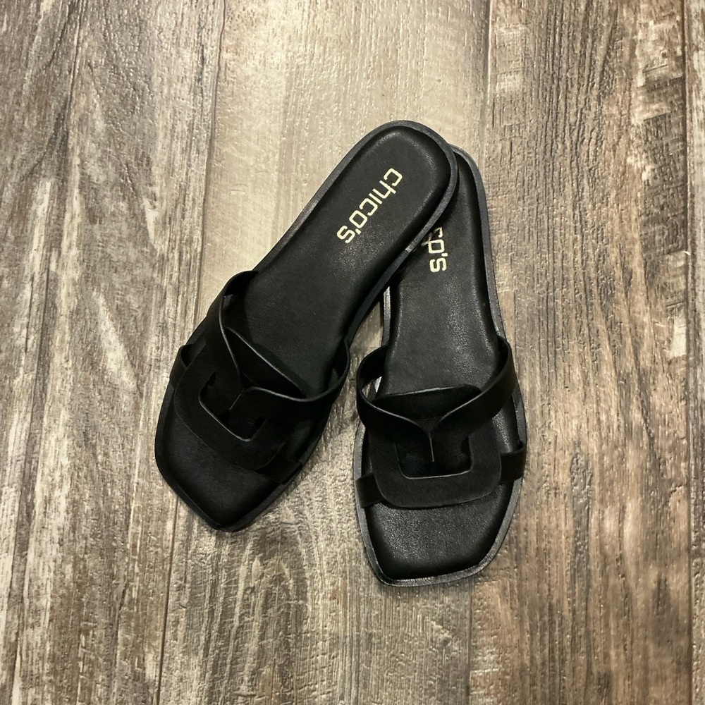 Chico's Black Interlocking Strap Slide Sandals Size 6 - Picture 14 of 16